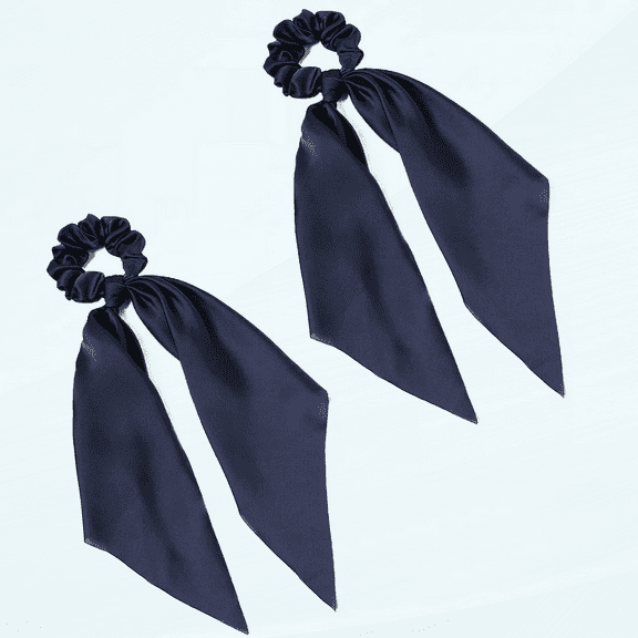 Pack of 2 Knotted Bow Hair Scrunchies Elastic Hair Scarf Black Hair Ties Bands Satin Hair Ribbon Scrunchy Red Ponytail Holder for Women and Girls (Navy blue)