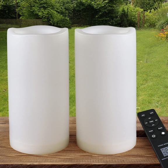 Pack of 2 Large Outdoor LED Pillar Candles 4x8 White with Timer and Remote  IP65 Waterproof Battery Operated LED Pillar Candles - Flickering Flameless Pillar Candles Unscented for Outside