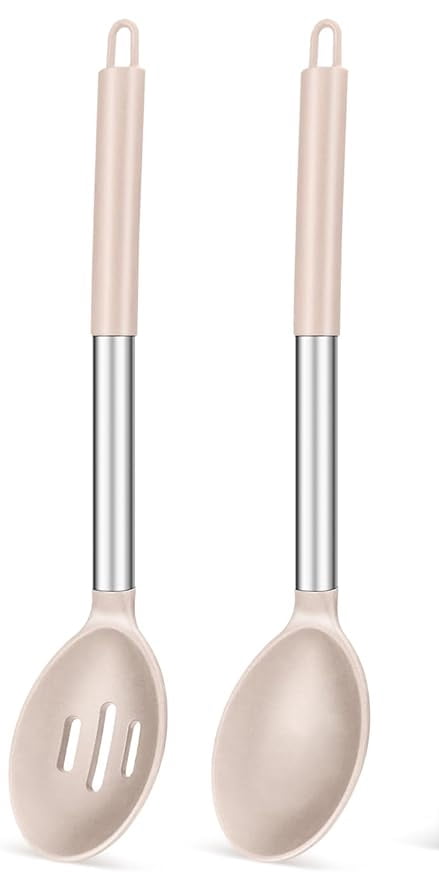 Pack of 2 Large Silicone Cooking Spoons,Non Stick Solid Basting Spoon ...
