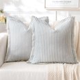 thumbnail image 1 of Pack of 2 Light Blue Pillow Covers 20x20 Inch Striped Farmhouse Couch Spring Throw Pillow Covers with Fringe Chic Cotton Decorative Cushion Covers for Sofa Living Room Bed Outdoor Home Decor, 1 of 15
