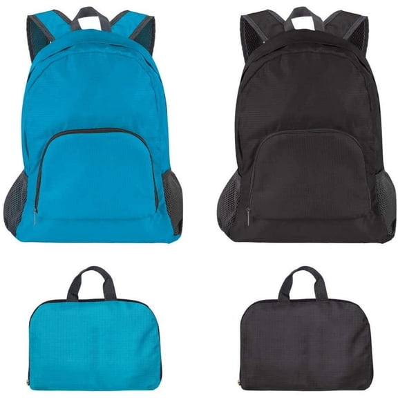 Pack of 2 Lightweight Foldable Backpack, DaKuan Water Resistant Travel Hiking&nbsp;Packable Backpack 20 Liters (Black & Blue) for Camping Outdoor Travel Cycling School