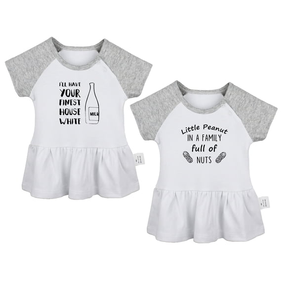 Pack of 2, Little Peanut Pregnancy Announcement & I'll Have Your Finest House White Funny Dresses, Newborn Baby Skirts, Infant Princess Dress, Toddler Frocks (Gray Raglan Dresses, 0-6 Months)