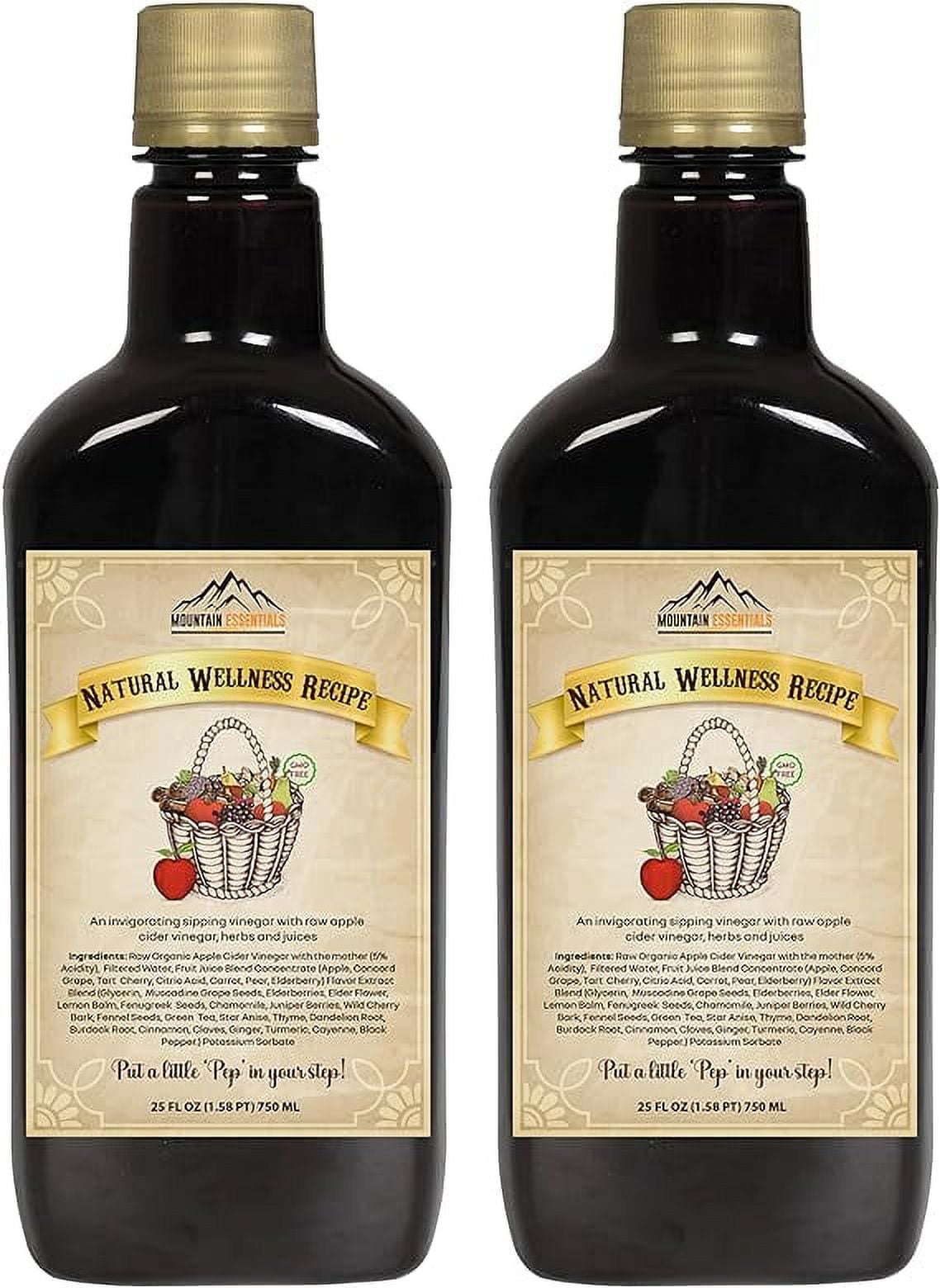 (Pack of 2) MOUNTAIN ESSENTIALS Natural Wellness Recipe Apple Cider Vinegar with Elderberry Juice Liquid Complex 25 oz | Natural Tonic Detox & Energize Body | Organic Wildcrafted Herbs & Spices