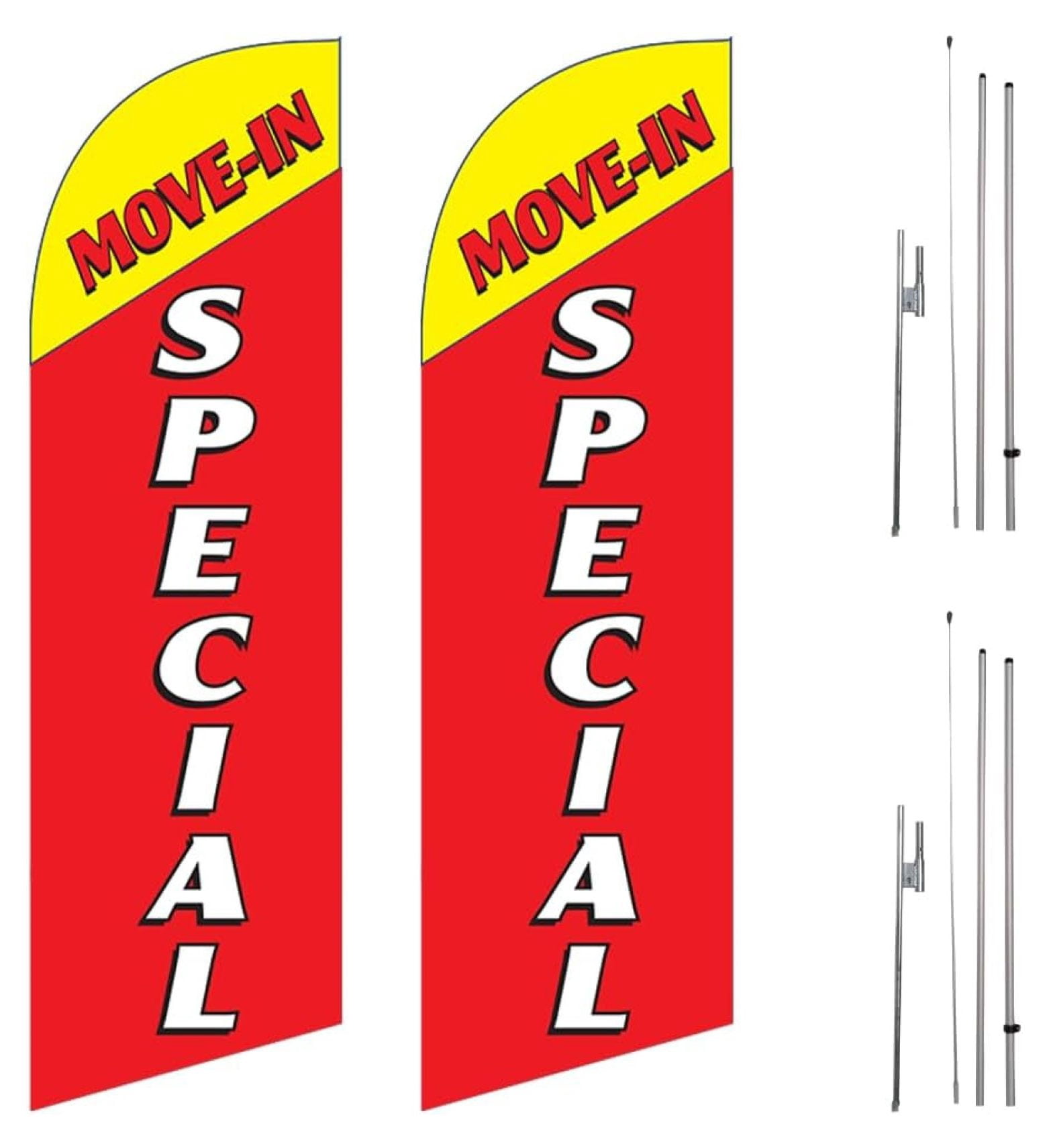 Pack-2 MOVE-IN SPECIAL 6ft Flags Outdoor Signs with complete 8ft poles ...