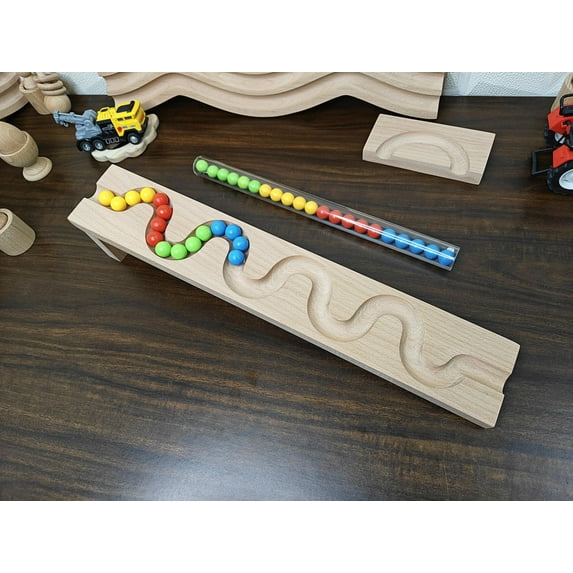 Pack of 2 Marble Run Track LONG TRACK ,Snake Marble Race Marble Run Race Wooden Plate, Light weight Toy, Montessori Snake maze toy wood toy Tracks+Pipe+marbles