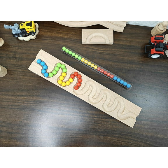Pack of 2 Marble Run Track WAVE LONG TRACK Marble Race , Marble Run Race Wooden Plate, Light weight Toy, Montessori christmas Gift for kid Only Wooden Tracks