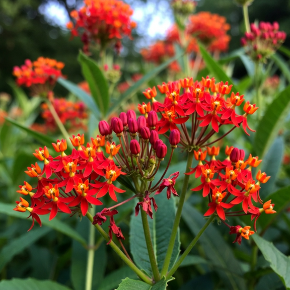 Pack 2 Milkweed Plants Live, Tropical Vibrant Shrubs for Outdoor Growing, Asclepias Tuberosa, Live Red Milkweed Plants for Zones 6-9