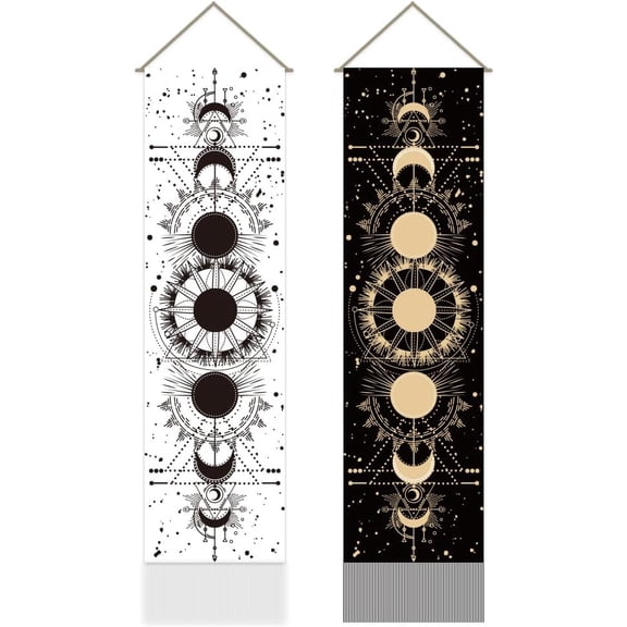 Pack of 2 Moon Phases Tapestries Lunar Eclipse Cycle of The Moon Tapestry Vintage Tassel Tapestry Wall Hanging for Bedroom Living Room Home 13 x 51 Inch for DIY
