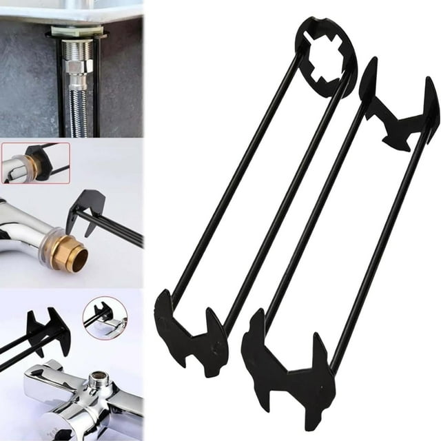Pack of 2 Multifunctional Carbon Steel Basin Wrench Set for Plumbers Under Sink with Seven Sizes