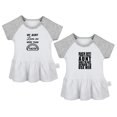 thumbnail image 1 of Pack of 2, My Aunt Loves Me More Than Tacos & Back Off I Have A Crazy Aunt Funny Dresses For Baby, Newborn Babies Skirts, Infant Princess Dress, Toddler Frocks (Gray Raglan Dresses, 12-18 Months), 1 of 5