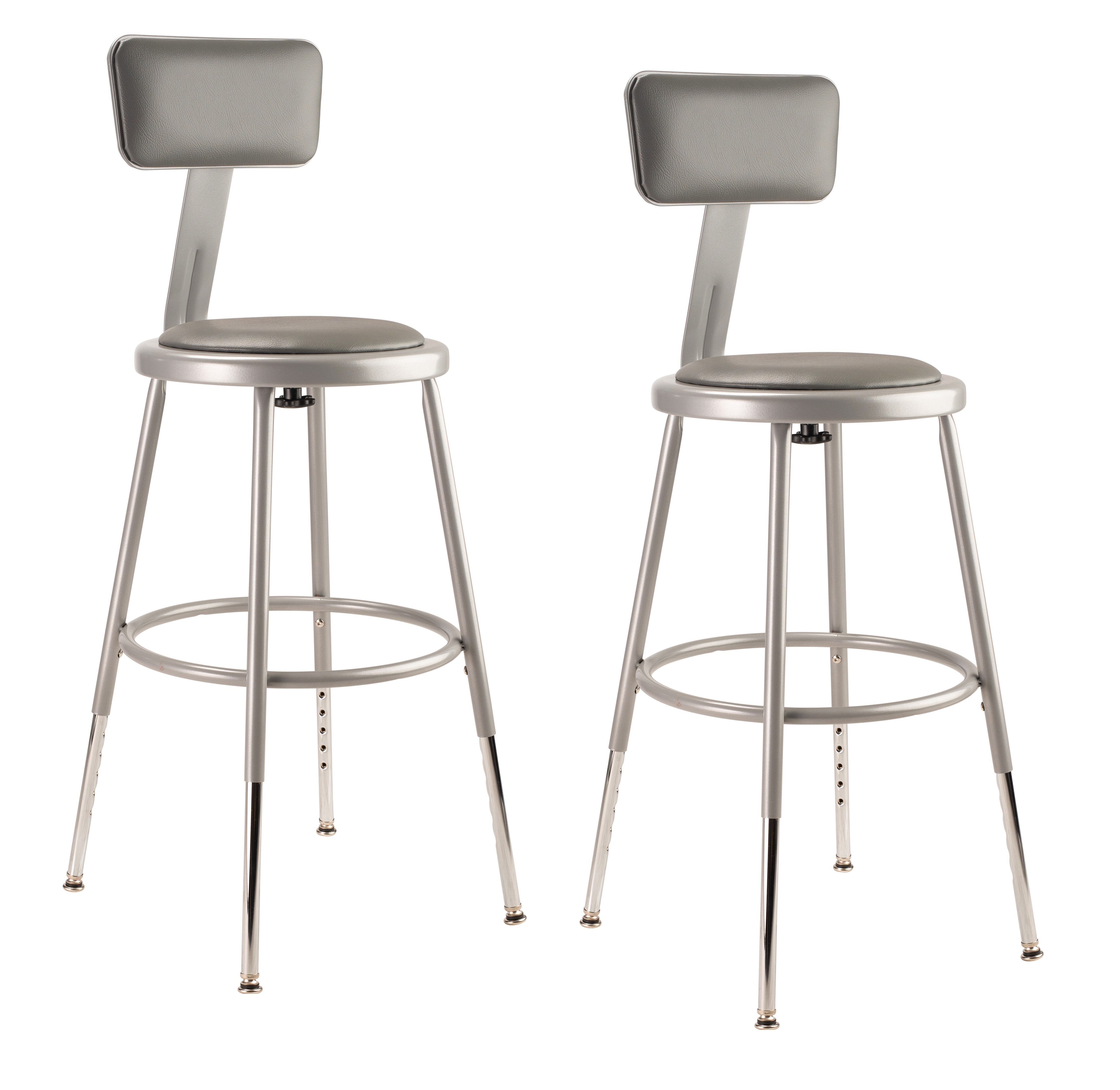 (Pack 2) NPS 19 -27" Height Adjustable Heavy Duty Vinyl Padded Steel Stool With Backrest, Grey