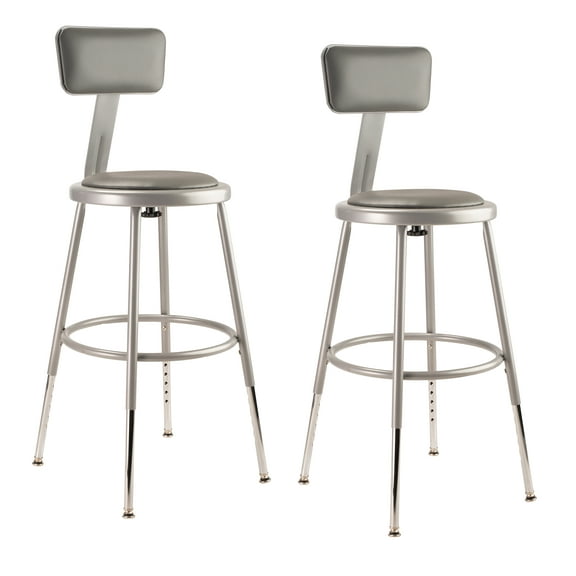 (Pack 2) NPS 19 -27" Height Adjustable Heavy Duty Vinyl Padded Steel Stool With Backrest, Grey