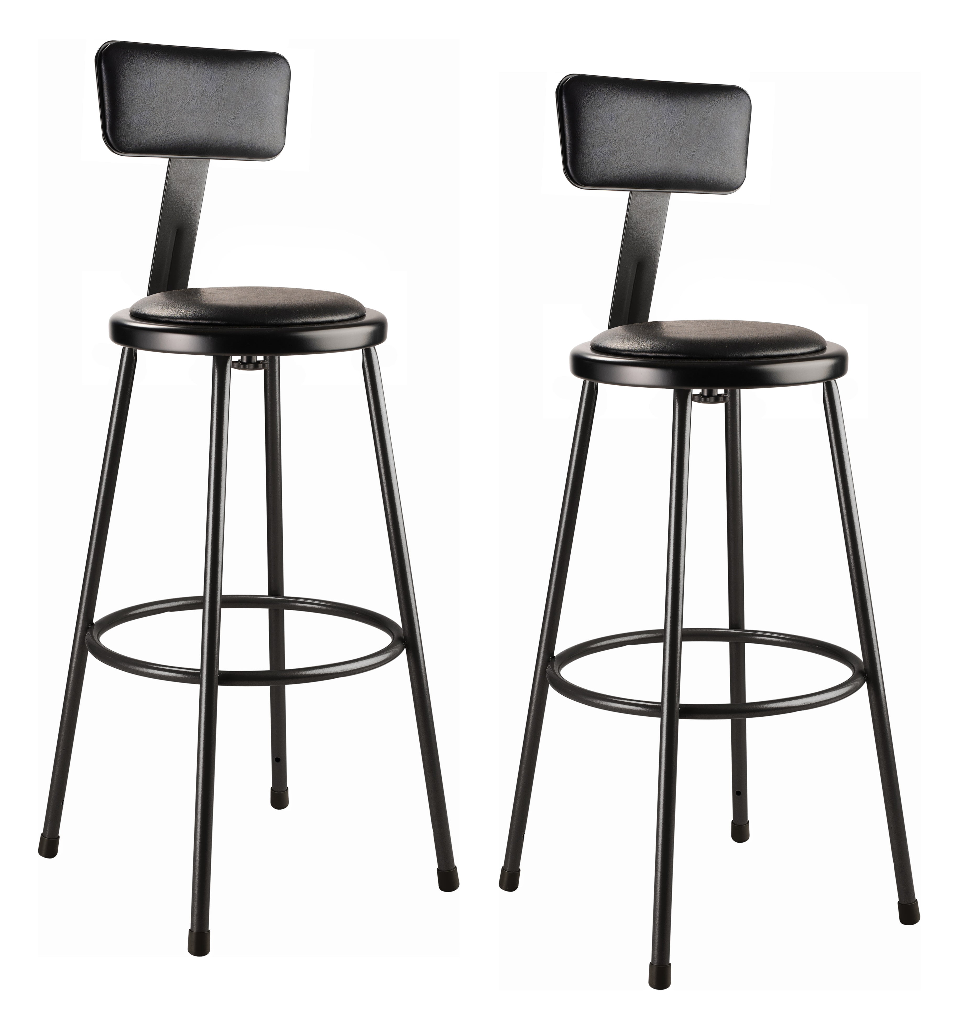 (Pack 2) NPS 30" Heavy Duty Vinyl Padded Steel Stool With Backrest, Black