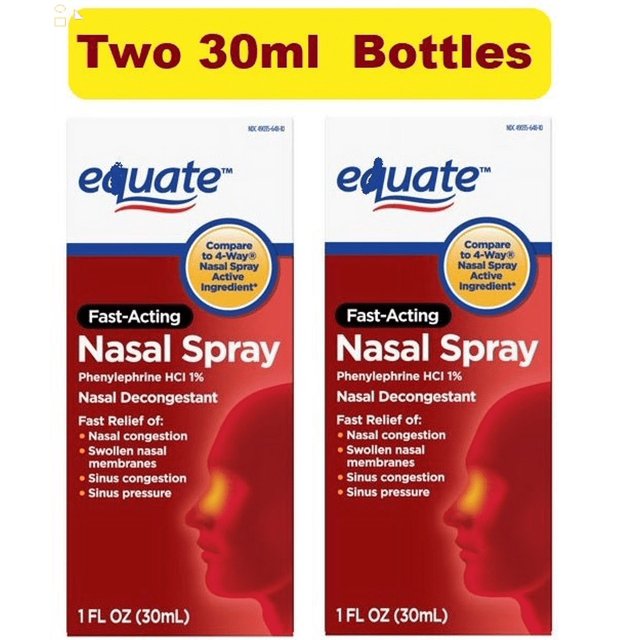 Pack of 2 Nasal Spray, Decongestant Phenylephrine Hydrochloride 1, 1 Fl. Oz. Each Compare 4