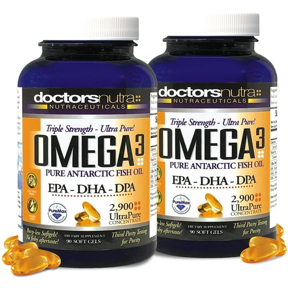 (Pack of 2) Natural Wild Omega 3 DPA Fish Oil Burp-Less Supplement by Doctors Nutra Nutraceuticals - 2,900 Milligrams Pure Concentrated, EPA-DPA-DHA, 180 Soft-Gels