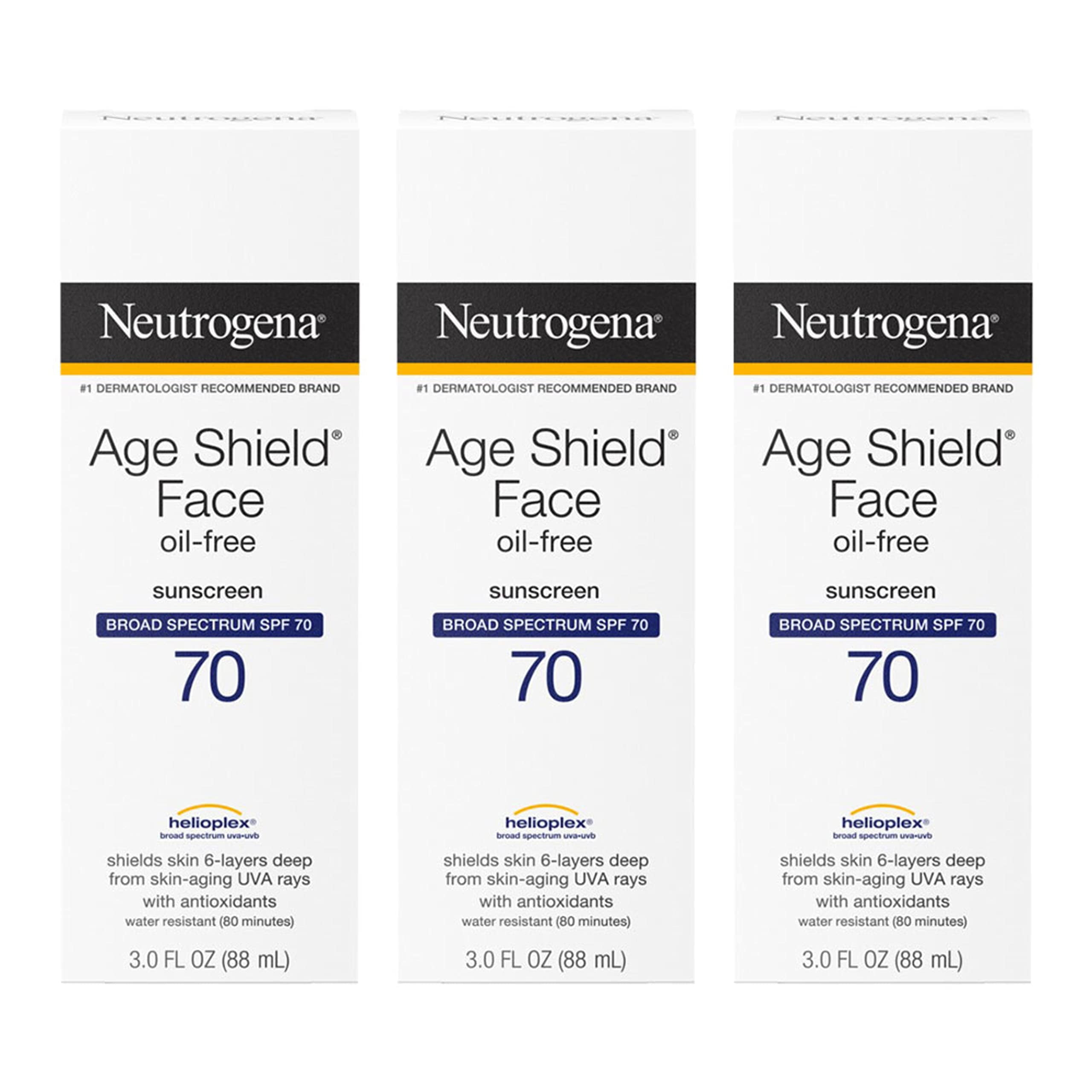 Pack of 2 - Neutrogena Age Shield Face Oil-Free Sunscreen Lotion With Broad Spectrum Spf 70, Non-Comedogenic Moisturizing Sunscreen To Help Prevent Signs Of Aging, Paba-Free, 3 Fl. Oz (Pack Of 3)