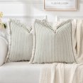 thumbnail image 1 of Pack of 2 Olive Green Pillow Covers 24x24 Inch Striped Farmhouse Couch Throw Pillow Covers with Fringe Chic Linen Decorative Cushion Eruo Sham for Sofa Living Room Bed Outdoor Home Decor, 1 of 18