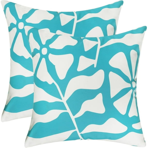 Pack of 2 Outdoor Decorative Pillow Covers Waterproof Outdoor Abstract Pillow Covers 18 x 18 Inch Square Pillowcases Outside Cushion Covers for Outdoor Furniture Patio Couch(Teal)