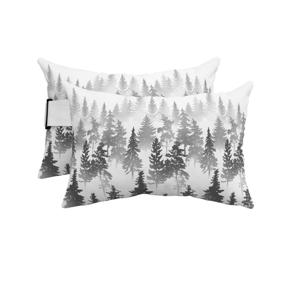 Pack of 2 Outdoor Lumbar Pillow Covers 11x16 Inch, Black Grey Forest Waterproof Throw Pillow Covers Set, Contemporary Silhouette Abstract Art Decorative Cushion Cases for Patio Porch Car