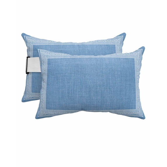 Pack of 2 Outdoor Lumbar Pillow Covers 11x16 Inch, Blue Geometric Waterproof Throw Pillow Covers Set, White Greek Key Design Burlap Modern Art Decorative Cushion Cases for Patio Porch Car