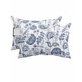 thumbnail image 1 of Pack of 2 Outdoor Lumbar Pillow Covers 11x16 Inch, Boho Blue Floral Waterproof Throw Pillow Covers Set, Vintage Farmhouse Paisley Plant Leaf Decorative Cushion Cases for Patio Porch Car, 1 of 7