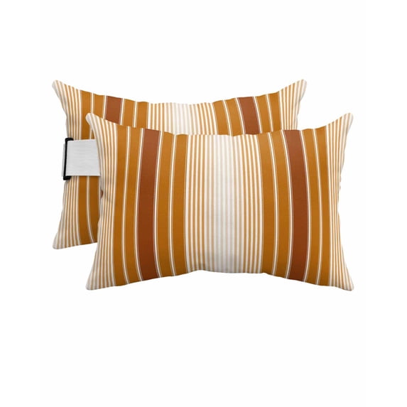 Pack of 2 Outdoor Lumbar Pillow Covers 11x16 Inch, Burnt Orange Ombre Stripe Waterproof Throw Pillow Covers Set, Farmhouse Simple Striped Indoor&Outdoor Decorative Cushion Cases for Patio Porch Car