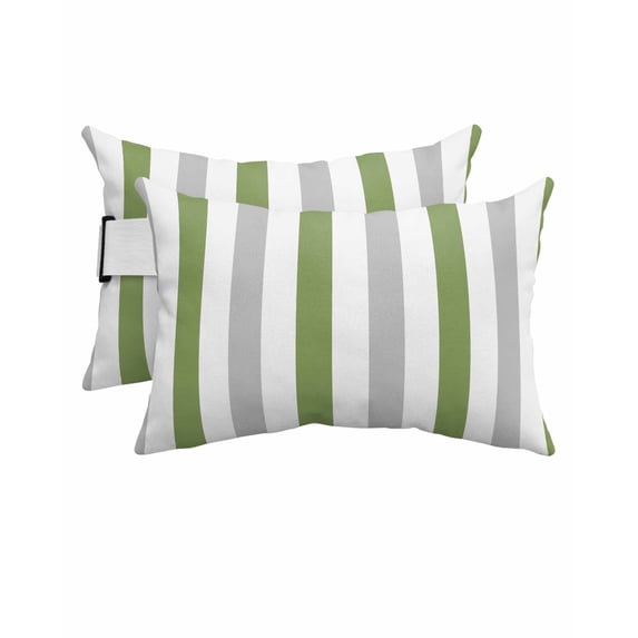 Pack of 2 Outdoor Lumbar Pillow Covers 11x16 Inch, Green Grey Stripe Waterproof Throw Pillow Covers Set, Modern Farmhouse Vertical Striped Indoor&Outdoor Decorative Cushion Cases for Patio Porch Car