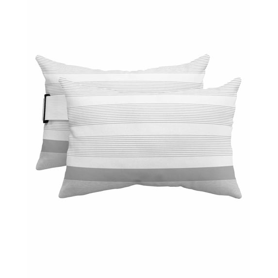 Pack of 2 Outdoor Lumbar Pillow Covers 11x16 Inch, Grey Stripe Waterproof Throw Pillow Covers Set, Modern Abstract Monochrome Geometric Indoor&Outdoor Decorative Cushion Cases for Patio Porch Car