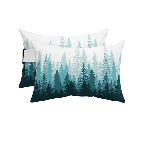Pack of 2 Outdoor Lumbar Pillow Covers 11x16 Inch, Modern Forest Aqua, Waterproof Throw Pillow Covers Set, Gradient Aesthetics Modern Color Decor Decorative Cushion Cases for Patio Porch Car
