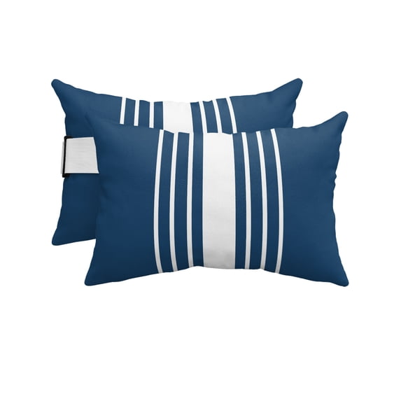 Pack of 2 Outdoor Lumbar Pillow Covers 11x16 Inch, Navy Blue White Stripe Waterproof Throw Pillow Covers Set, Modern Rustic Vertical Striped Decorative Cushion Cases for Patio Porch Car