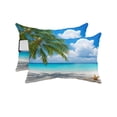 thumbnail image 1 of Pack of 2 Outdoor Lumbar Pillow Covers 11x16 Inch, Summer Beach Waterproof Throw Pillow Covers Set, Tropical Coastal Palm Tree Starfish Conch Decorative Cushion Cases for Patio Porch Car, 1 of 7