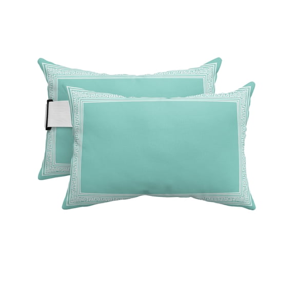 Pack of 2 Outdoor Lumbar Pillow Covers 11x16 Inch, Turquoise Geometric Waterproof Throw Pillow Covers Set, White Greek Key Design Abstract Modern Art Decorative Cushion Cases for Patio Porch Car