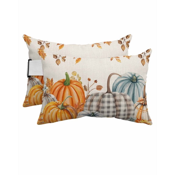 Pack of 2 Outdoor Lumbar Pillow Covers 11x16 Inch, Vintage Pumpkin Fall Waterproof Throw Pillow Covers Set, Thanksgiving Weeping Maple Leaves Decorative Cushion Cases for Patio Porch Car