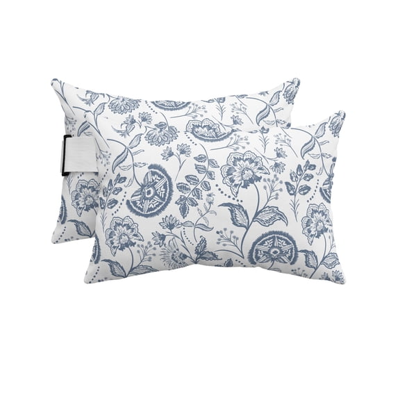 Pack of 2 Outdoor Lumbar Pillow Covers 12x20 Inch, Farmhouse Spring Waterproof Throw Pillow Covers Set, Blue Fruit Plant Leaf Flower Country Decorative Cushion Cases for Patio Porch Car