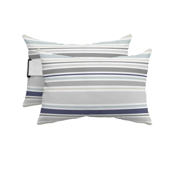 Pack of 2 Outdoor Lumbar Pillow Covers 12x20 Inch, Gray Stripe Waterproof Throw Pillow Covers Set, Modern Abstract Art Navy Blue Striped Rustic Decorative Cushion Cases for Patio Porch Car