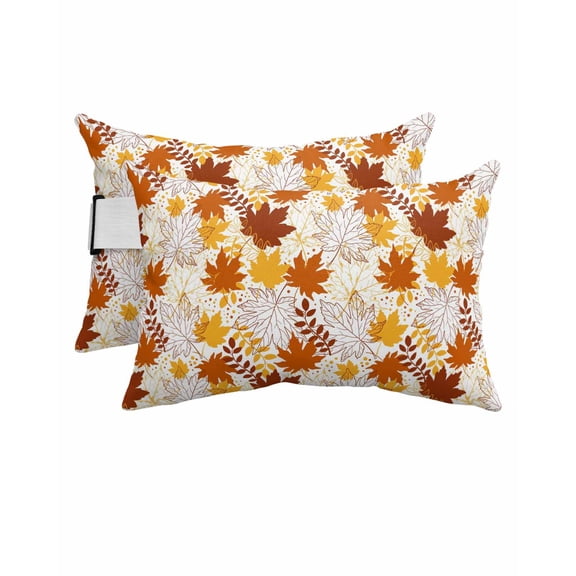 Pack of 2 Outdoor Lumbar Pillow Covers 12x20 Inch, Maple Leaves Fall Waterproof Throw Pillow Covers Set, Thanksgiving Autumn Plants Rustic Indoor&Outdoor Decorative Cushion Cases for Patio Porch Car