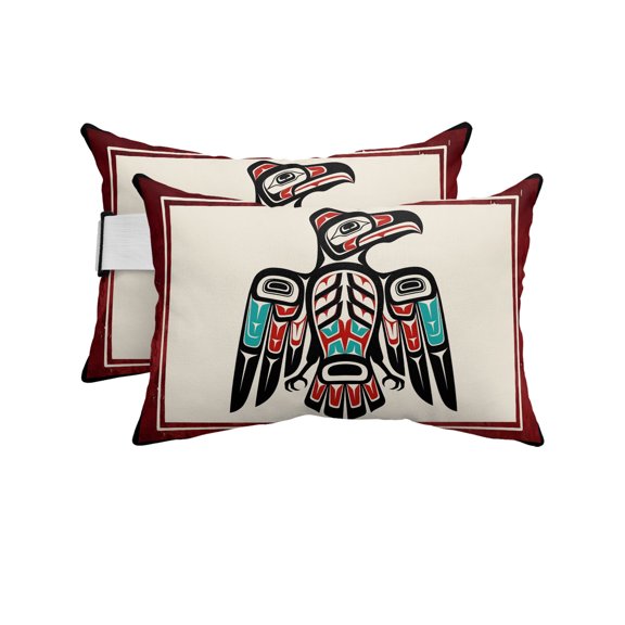 Pack of 2 Outdoor Lumbar Pillow Covers 12x20 Inch, Southwestern Tribe Waterproof Throw Pillow Covers Set, Farmhouse Birds Chic Traditional Motifs Decorative Cushion Cases for Patio Porch Car