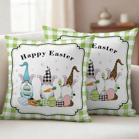 Pack of 2 Outdoor Pillow Covers 16x16 Inch Waterproof 3 Cute Easter's Plaid Gnomes Check Egg Buffalo Border,Throw Pillow Covers,Couch Pillow Shams Protectors Geometric Egg Buffalo Border Pillowcase