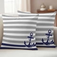 thumbnail image 1 of Pack of 2 Outdoor Pillow Covers 16x16 Inch Waterproof Anchor Gray Throw Pillow Covers,Decorative Couch Pillow Case Sham Modern Navy Blue White Striped Nautical Patio Garden Pillowcases Cushion Covers, 1 of 8