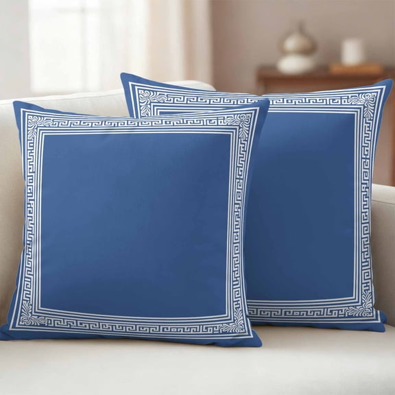 Pack of 2 Outdoor Pillow Covers 16x16 Inch Waterproof Dark Blue Greek Key Throw Pillow Covers,Decorative Couch Pillow Shams Protectors Geometric Greece Ancient Farmhouse Geo Patio Cushion Pillowcases