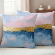 Pack of 2 Outdoor Pillow Covers 16x16 Inch Waterproof Oil Painting Pink Blue Throw Pillow Covers,Decorative Couch Pillow Shams Protectors Artwork Abstract Modern Patio Pillowcases Cushion Covers