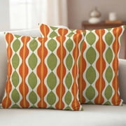 Pack of 2 Outdoor Pillow Covers 16x16 Inch Waterproof Orange Green Geometric Throw Pillow Covers,Decorative Couch Pillow Shams Protectors Abstract Moire Modern Vintage Patio Cushion Pillowcases
