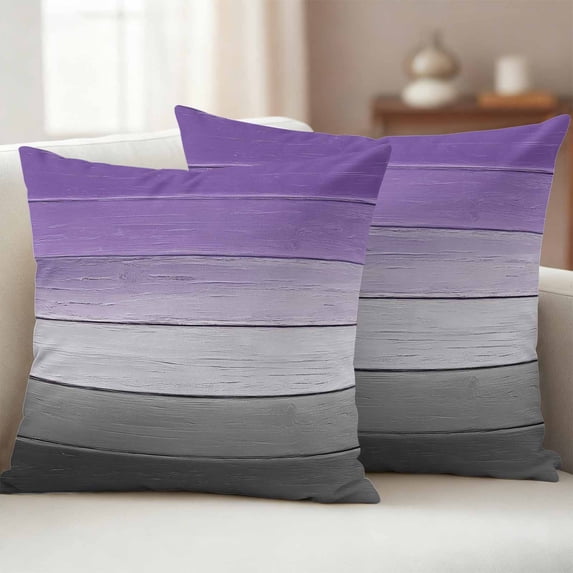 Pack of 2 Outdoor Pillow Covers 16x16 Inch Waterproof Purple Gray Throw Pillow Covers,Decorative Couch Pillow Shams Protectors Vintage Rustic Abstract Striped Wooden Grain Patio Cushion Pillowcases