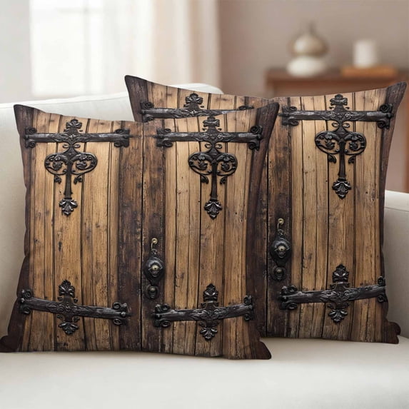 Pack of 2 Outdoor Pillow Covers 16x16 Inch Waterproof Rustic Wooden Door Throw Pillow Covers,Decorative Couch Pillow Shams Protectors Brown Black Farmhouse Country Vintage Patio Cushion Pillowcases