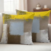 Pack of 2 Outdoor Pillow Covers 16x16 Inch Waterproof Yellow Brown Throw Pillow Covers,Decorative Couch Pillow Case Sham Abstract Blue White Vintage Oil Painting Patio Pillowcases Cushion Cover