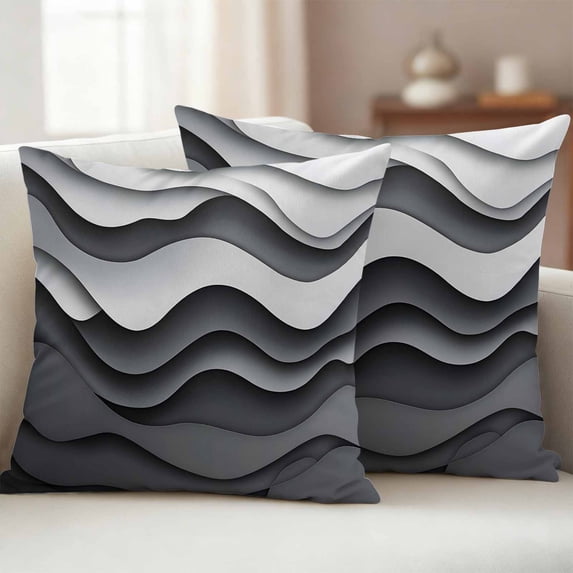 Pack of 2 Outdoor Pillow Covers 18x18 Inch Waterproof Black Gray Ombre Throw Pillow Covers,Decorative Couch Pillow Shams Protectors Modern Abstract Art Geometric Moire Patio Cushion Pillowcases