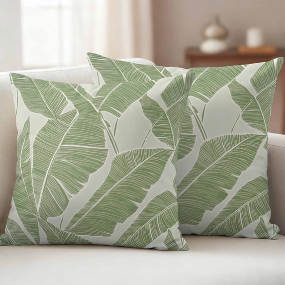 Pack of 2 Outdoor Pillow Covers 18x18 Inch Waterproof Green Palm Leaf Throw Pillow Covers,Decorative Couch Pillow Case Sham Tropical Botanical Summer Pillowcases Cushion Covers for Patio Garden