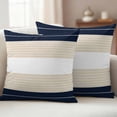 thumbnail image 1 of Pack of 2 Outdoor Pillow Covers 18x18 Inch Waterproof Navy Beige Striped Throw Pillow Covers,Decorative Couch Pillow Case Sham Gradient Geometric Blue White Patio Garden Pillowcases Cushion Covers, 1 of 8
