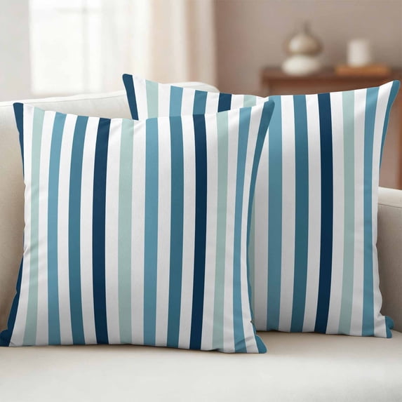 Pack of 2 Outdoor Pillow Covers 18x18 Inch Waterproof Teal Blue Stripe Throw Pillow Covers,Decorative Couch Pillow Shams Protectors Ombre Geometric Aqua Vertical Striped Patio Cushion Pillowcases