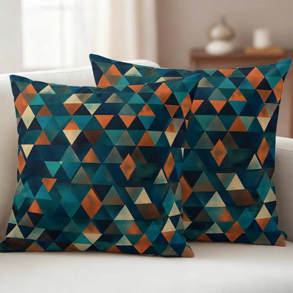 Pack of 2 Outdoor Pillow Covers 18x18 Inch Waterproof Teal Orange Abstract Art Throw Pillow Covers,Decorative Couch Pillow Shams Protectors Geometric Modern Art Patio Pillowcases Cushion Covers